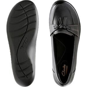CLARKS ASHLAND BUBBLE LOAFERS TASSEL BLACK LEATHER SLIPON WOMEN'S 8.5